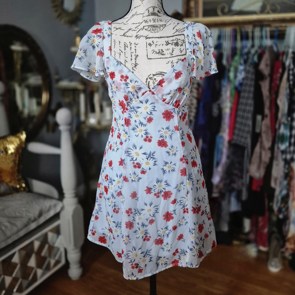 Forever 21 Powder Blue Floral Mini Dress Small